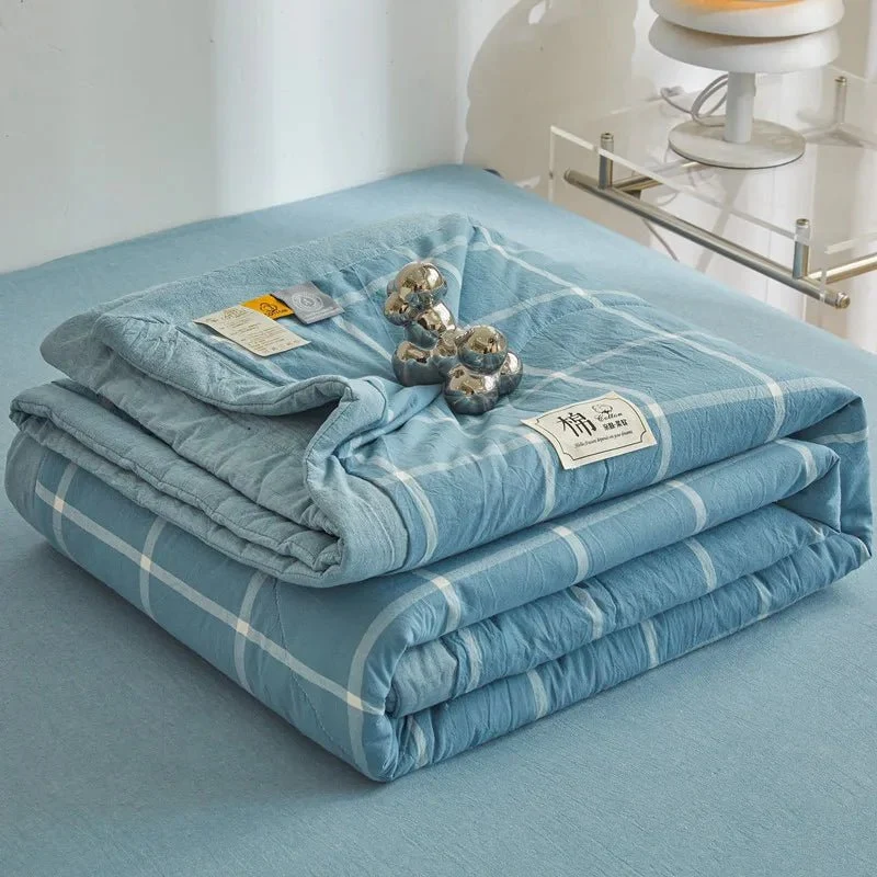 Quilted Cotton Summer Duvet - Soft Plaid Comforter for Single, Twin, Queen Size