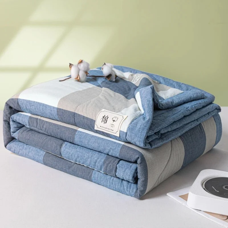Quilted Cotton Summer Duvet - Soft Plaid Comforter for Single, Twin, Queen Size