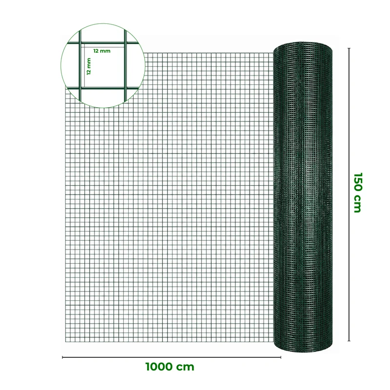 Rete Metallica Verde Rivestita in PVC Maglia Quadrata 12x12 mm Il Gruppone