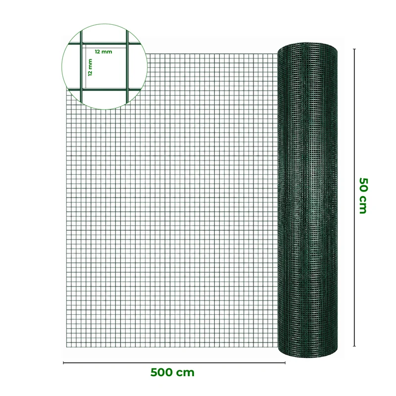 Rete Metallica Verde Rivestita in PVC Maglia Quadrata 12x12 mm Il Gruppone