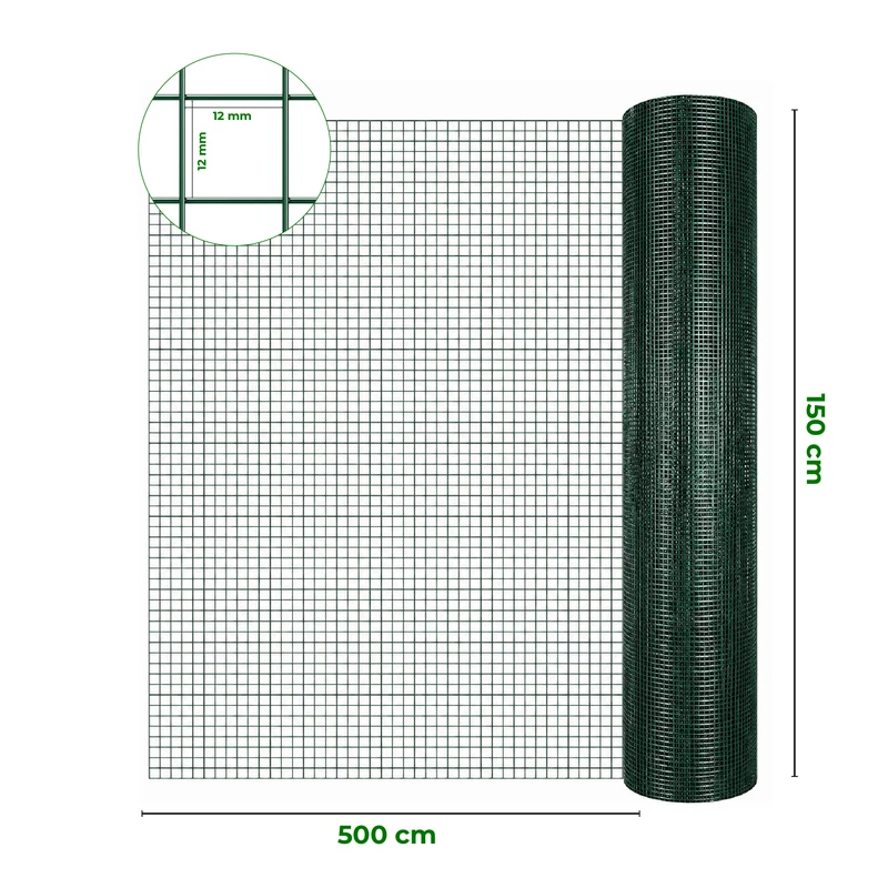 Rete Metallica Verde Rivestita in PVC Maglia Quadrata 12x12 mm Il Gruppone