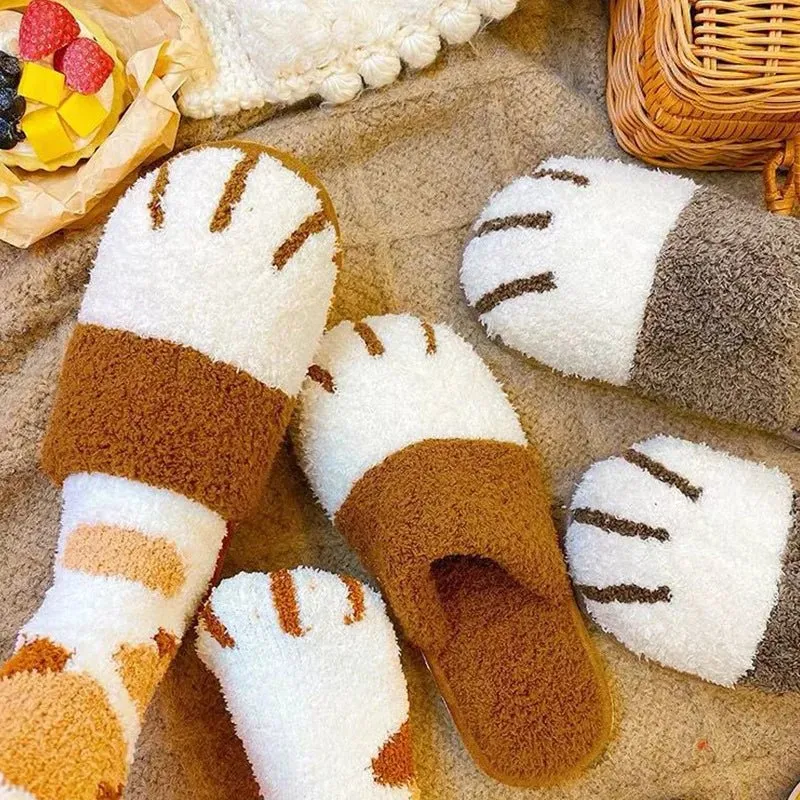 Comode pantofole a forma di zampa di gatto - Calde pantofole invernali in morbido peluche di design per camera da letto e interni