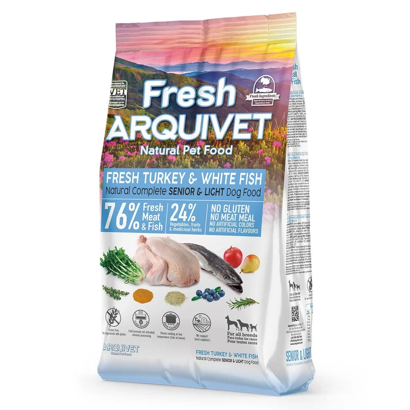 Alimento semihúmedo Light con Pavo y Pescado Blanco frescos para perros senior o con sobrepeso - Fresh