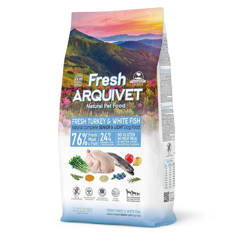 Alimento semihúmedo Light con Pavo y Pescado Blanco frescos para perros senior o con sobrepeso - Fresh
