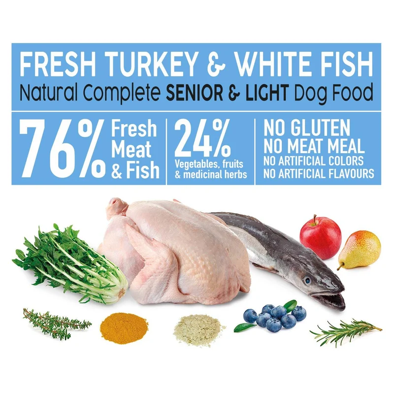 Alimento semihúmedo Light con Pavo y Pescado Blanco frescos para perros senior o con sobrepeso - Fresh