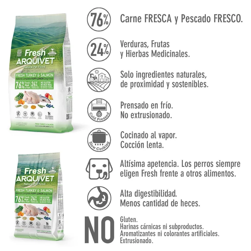Alimento semihúmedo con Pavo y Salmón frescos para cachorros y perros jóvenes - Fresh