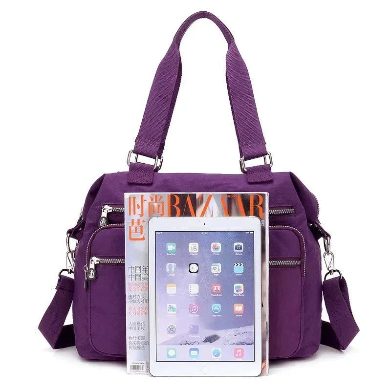 Borsa a tracolla in nylon impermeabile da donna - Borsa a mano grande, borse a tracolla
