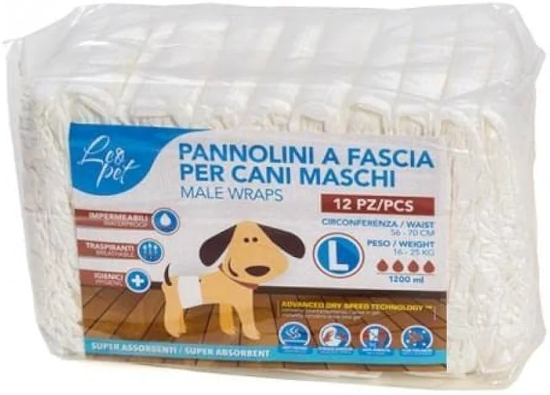 LEOPET PANNOLINI A FASCIA PER CANI MASCHI Taglia L 16/25Kg 12 Pezzi