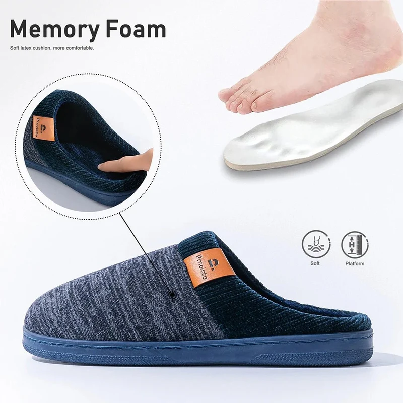 Pantofole da casa di lusso Pmoiste con memory foam per uomo - Calde e morbide pantofole invernali antiscivolo con imbottitura in TPR.