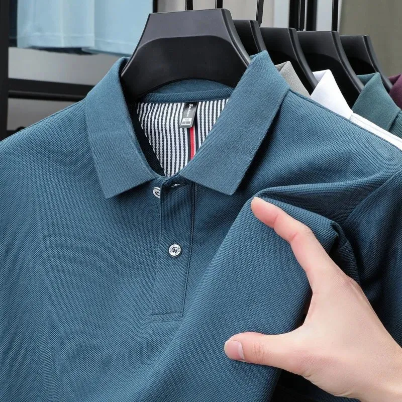 Polo da uomo di alta qualità per l'estate - T-shirt a righe tinta unita