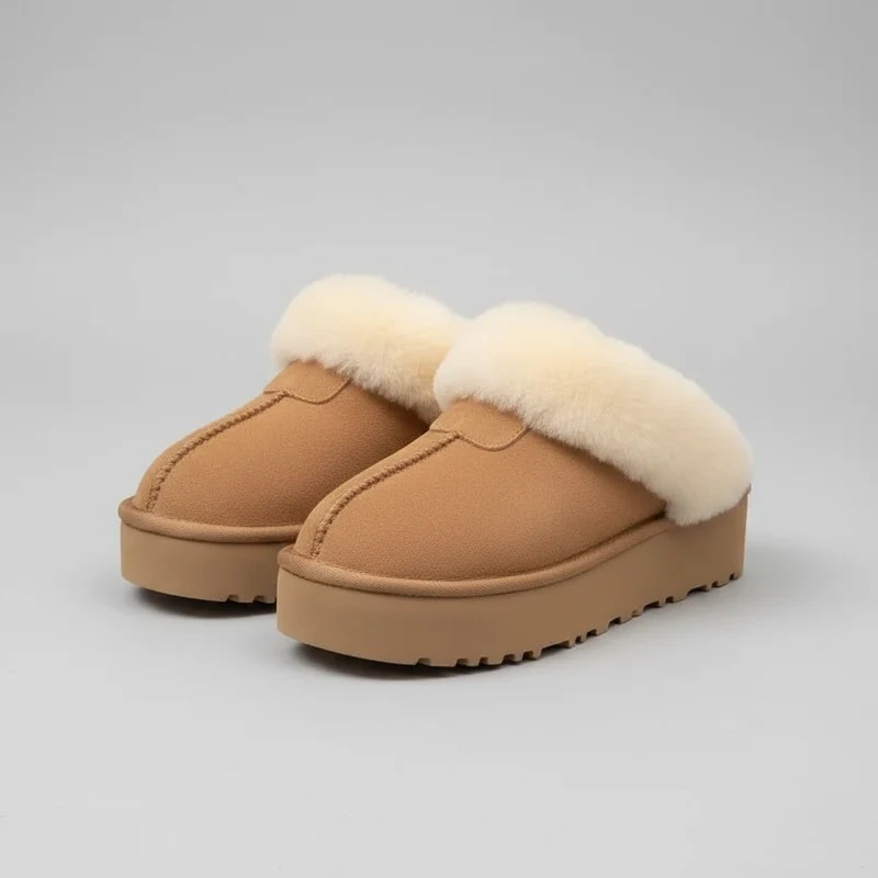 Eleganti pantofole da neve da donna in montone con calda fodera in lana per il massimo comfort.