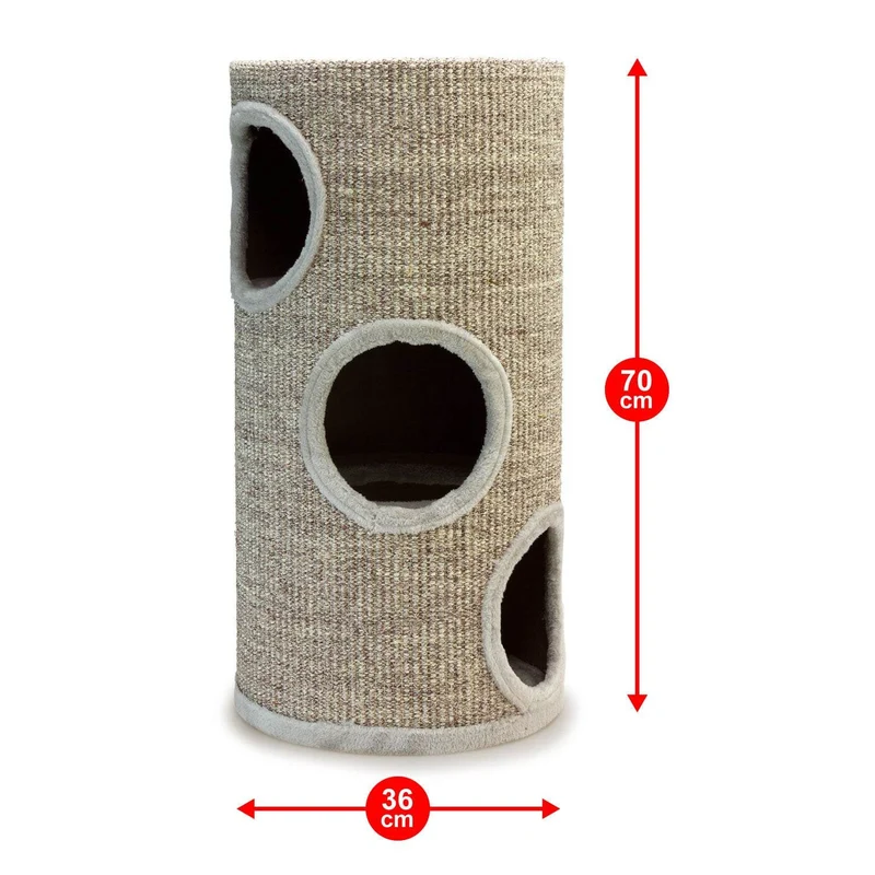 Rascador cilíndrico beige con agujeros