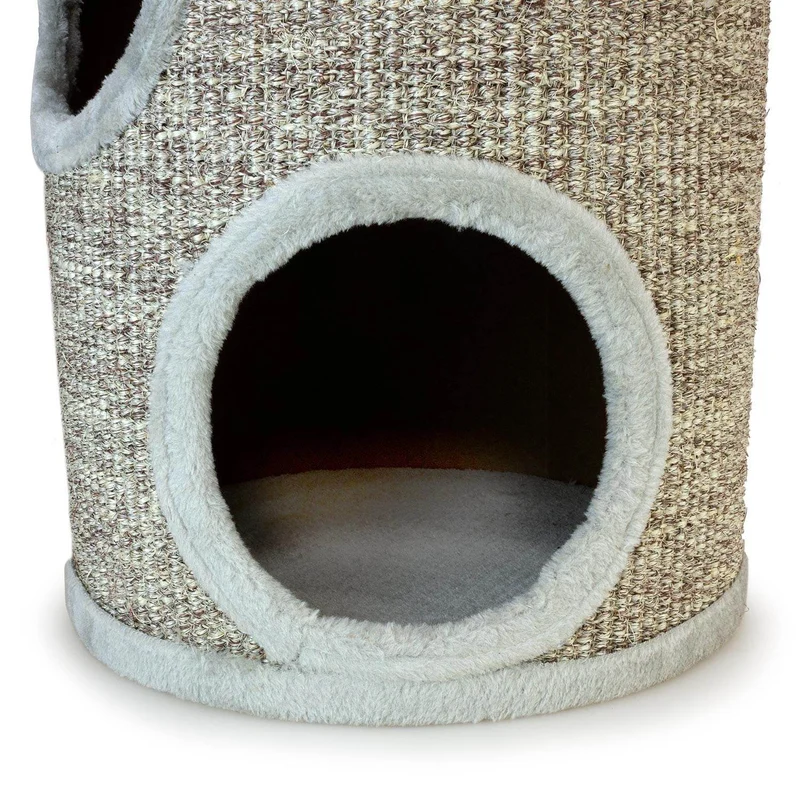 Rascador cilíndrico beige con agujeros