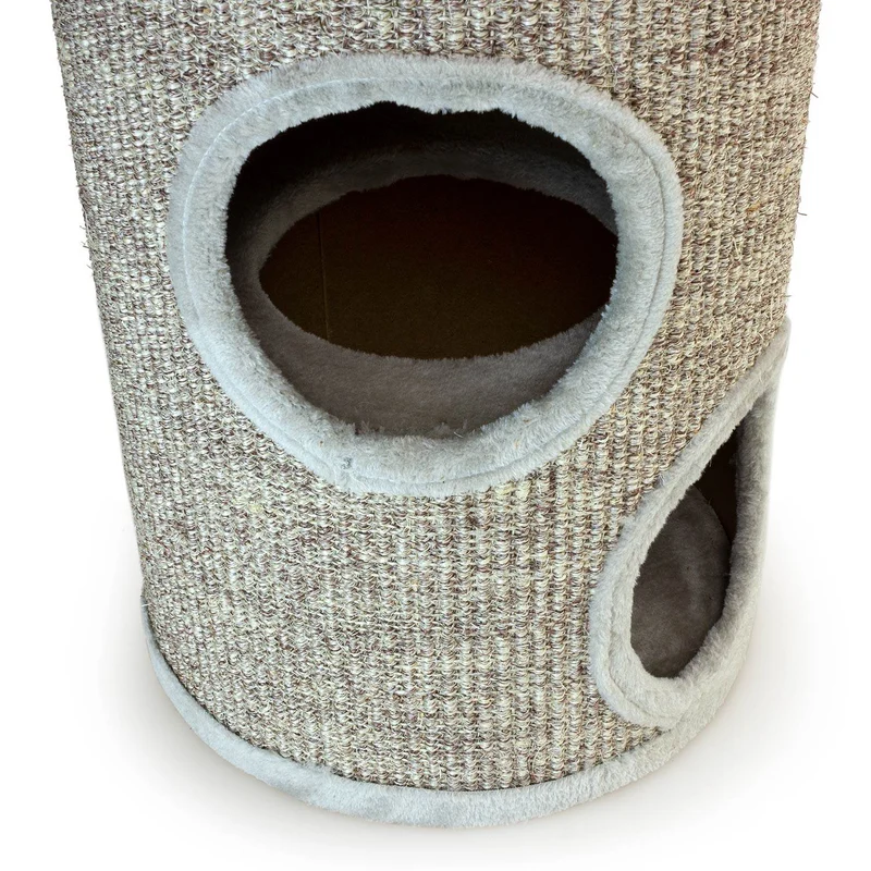 Rascador cilíndrico beige con agujeros