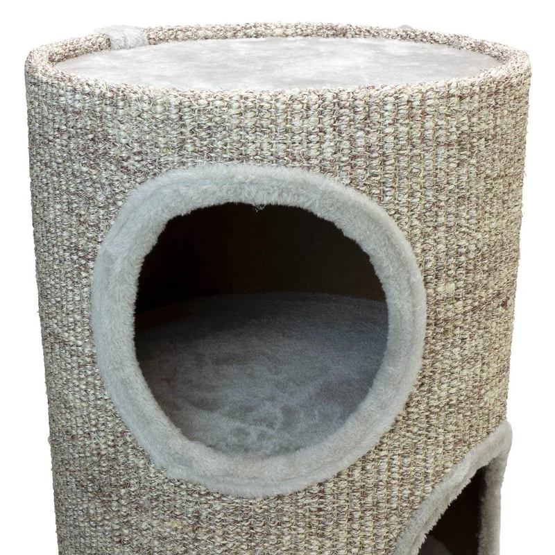 Rascador cilíndrico beige con agujeros