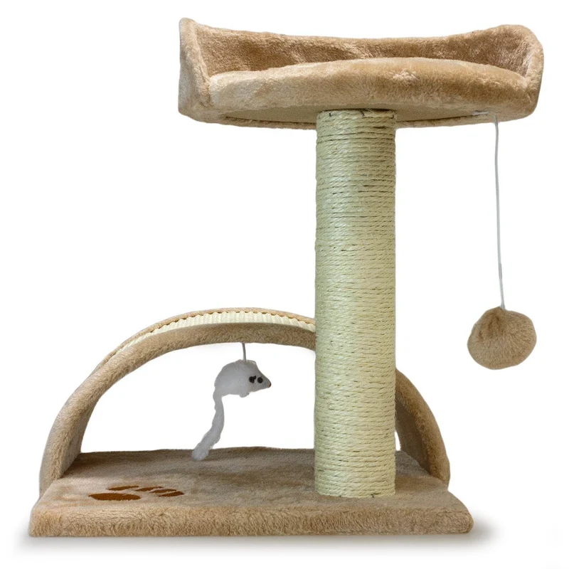 Rascador con poste y arco beige. Altura 50 cm