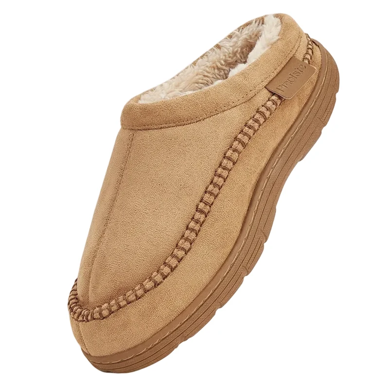 Comode pantofole da uomo in finta pelle scamosciata, firmate da un designer, per il massimo comfort a casa.
