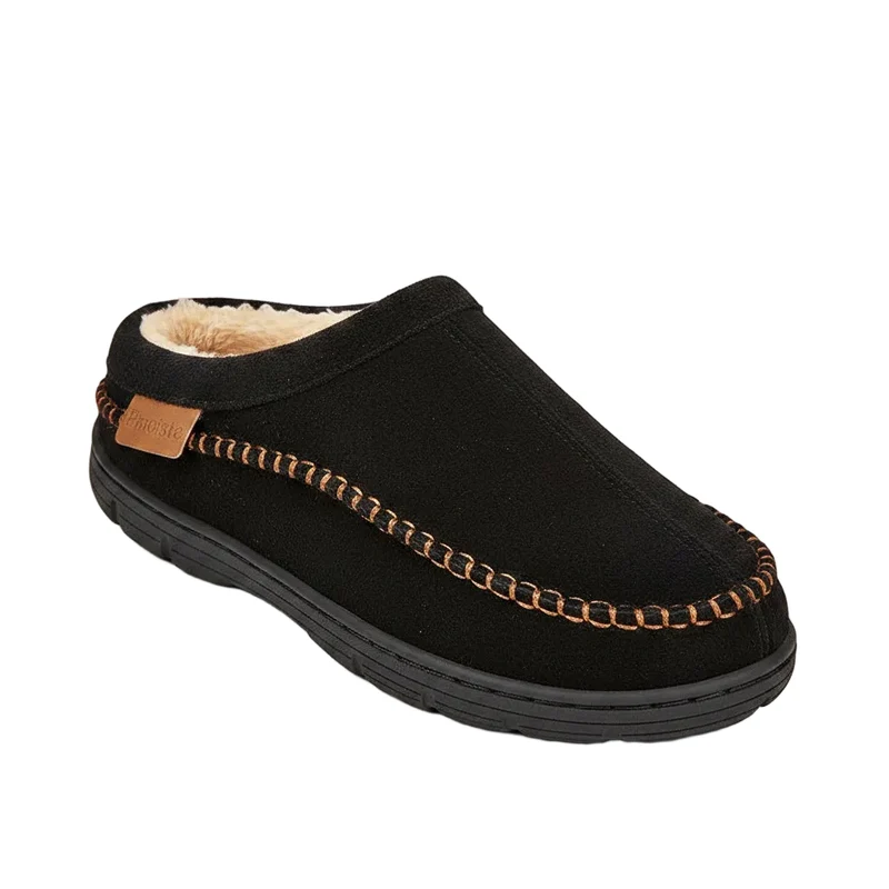 Comode pantofole da uomo in finta pelle scamosciata, firmate da un designer, per il massimo comfort a casa.