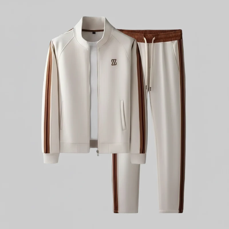 Elegante completo da uomo con giacca e pantaloni ricamati, perfetto per tutti i giorni.