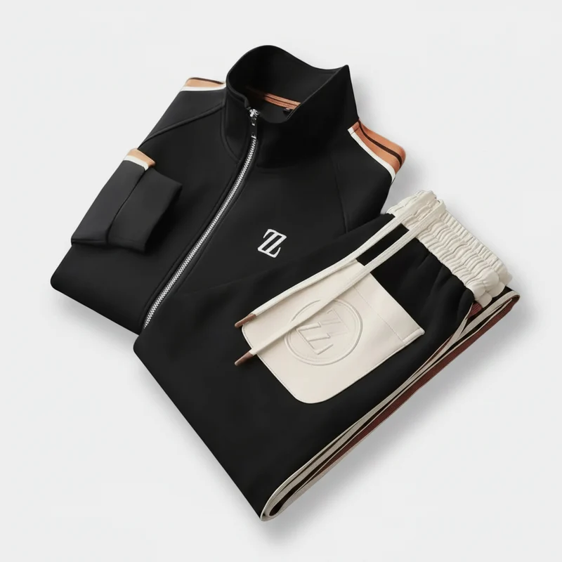 Elegante completo da uomo con giacca e pantaloni ricamati, perfetto per tutti i giorni.