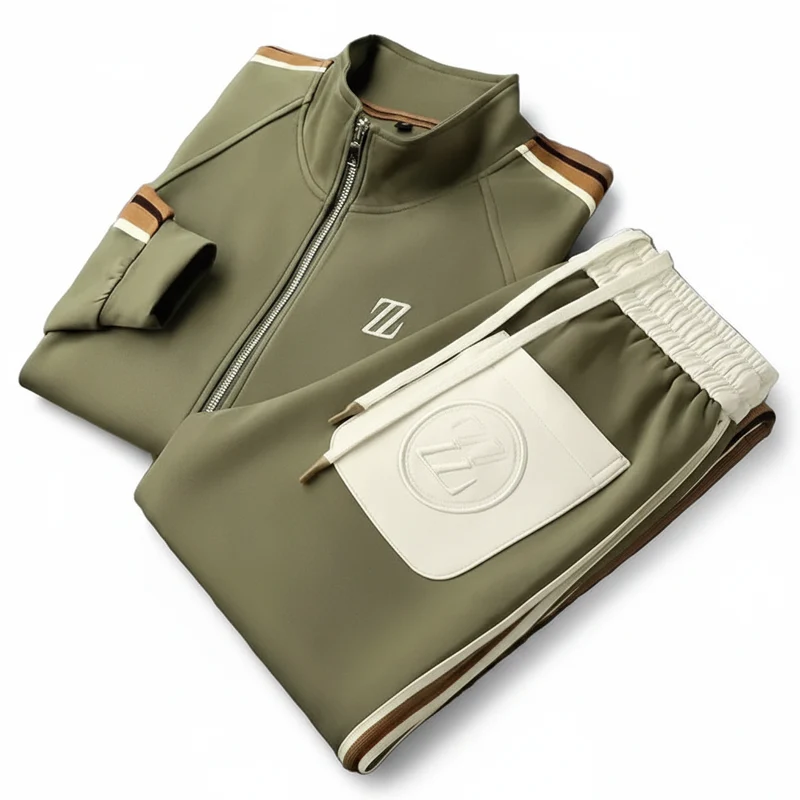 Elegante completo da uomo con giacca e pantaloni ricamati, perfetto per tutti i giorni.