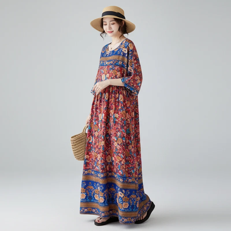 Versatile abito lungo bohémien taglie forti: eleganza senza sforzo per ogni occasione.