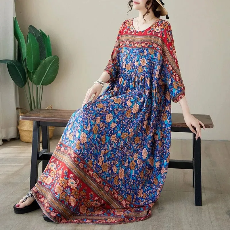 Versatile abito lungo bohémien taglie forti: eleganza senza sforzo per ogni occasione.
