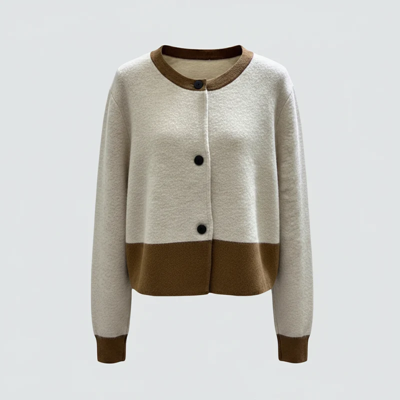 Giacca-maglione da donna Xiaoxiangfeng con inserti a contrasto, ideale per un look accogliente in autunno, inverno e primavera.
