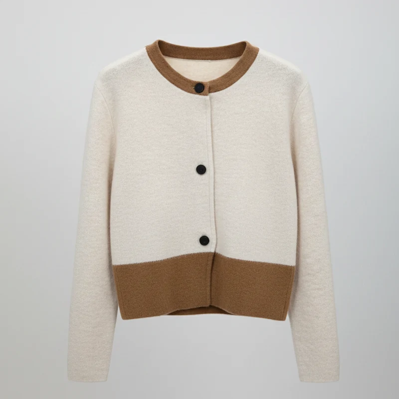 Giacca-maglione da donna Xiaoxiangfeng con inserti a contrasto, ideale per un look accogliente in autunno, inverno e primavera.