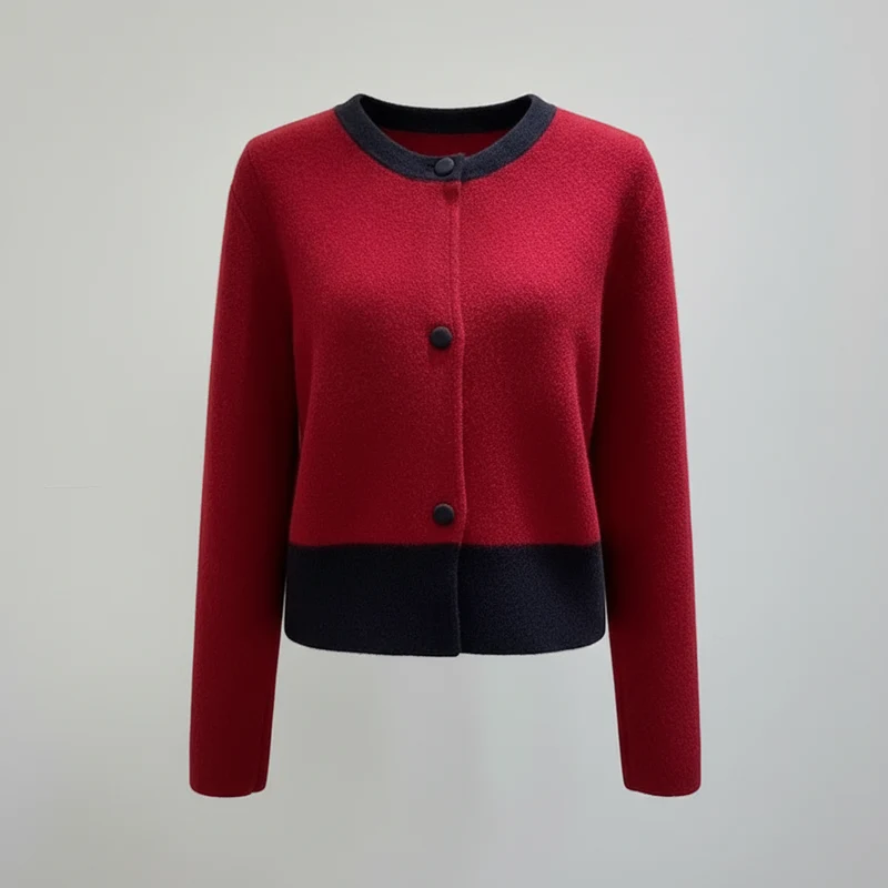 Giacca-maglione da donna Xiaoxiangfeng con inserti a contrasto, ideale per un look accogliente in autunno, inverno e primavera.