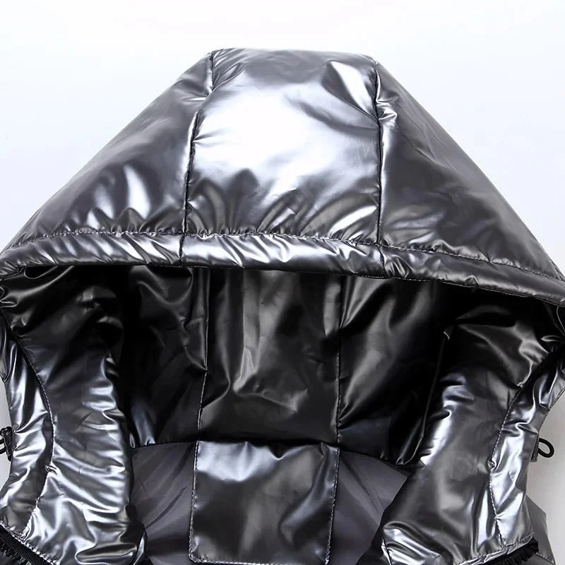 Gilet invernale da uomo senza maniche - Giacca con cappuccio lucida e alla moda con tasche, gilet imbottito in cotone caldo nei colori rosso e nero per l'autunno