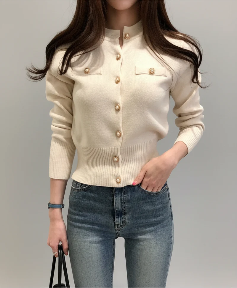 Cardigan autunnale da donna lavorato a maglia - Elegante cappotto monopetto dalla vestibilità slim