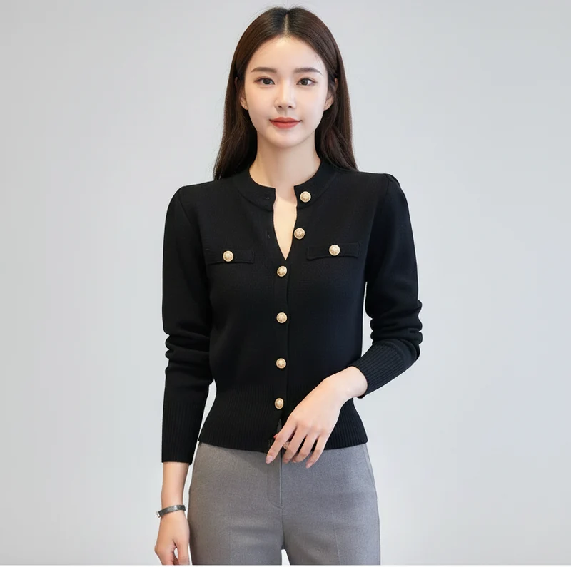 Cardigan autunnale da donna lavorato a maglia - Elegante cappotto monopetto dalla vestibilità slim