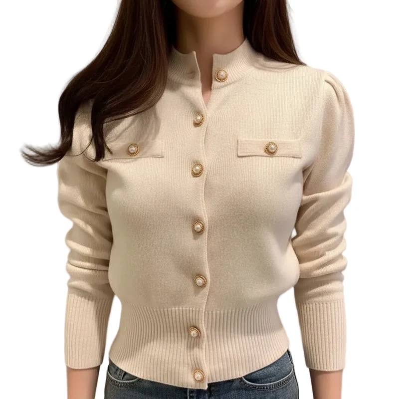 Cardigan autunnale da donna lavorato a maglia - Elegante cappotto monopetto dalla vestibilità slim