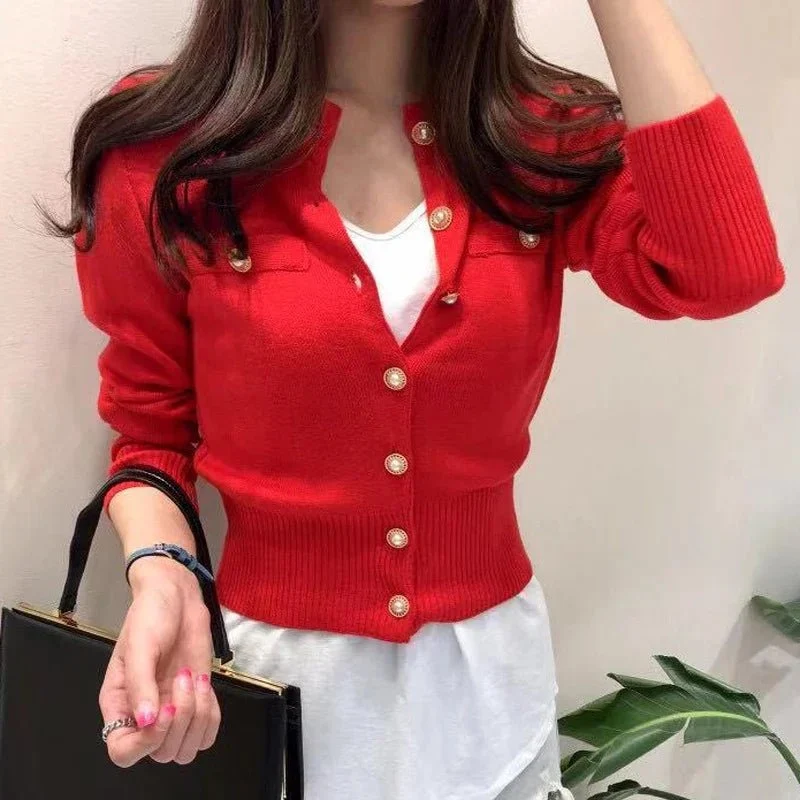 Cardigan autunnale da donna lavorato a maglia - Elegante cappotto monopetto dalla vestibilità slim