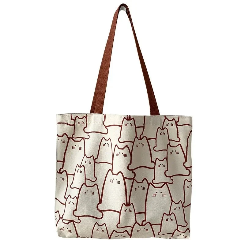 Borsa a tracolla con motivo gatto carino – Borsa a spalla in tela in stile giapponese con cerniera