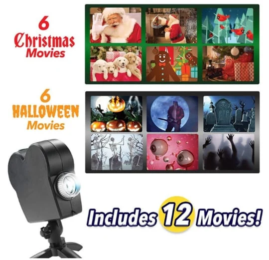 Halloweenprojector – Tien projectievideo's met statief en audio-aansluiting