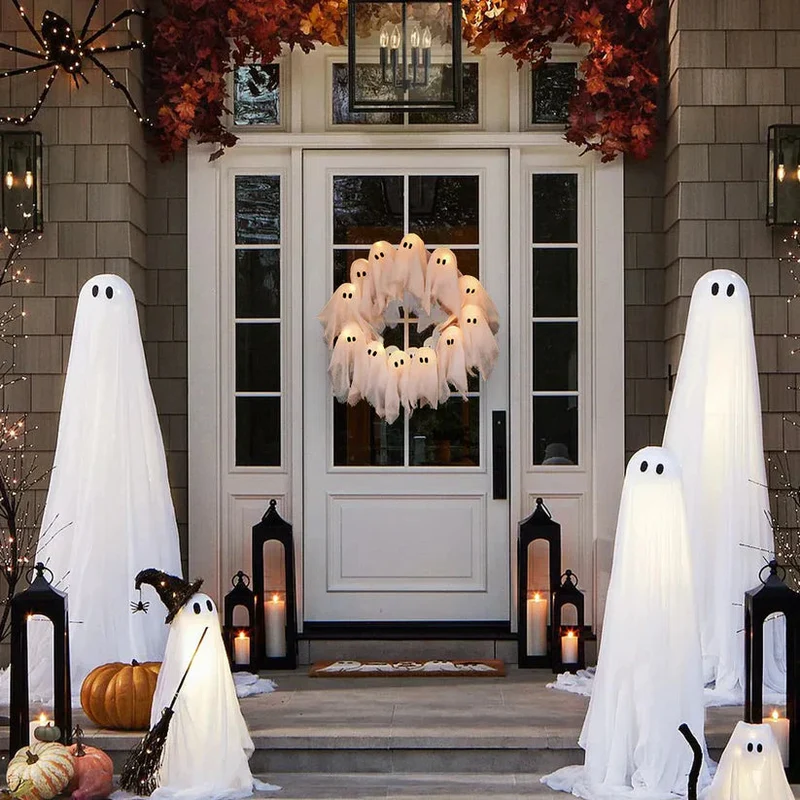 Halloweenkrans – 61 cm met kunstbladeren en 20 warmwitte ledlampjes