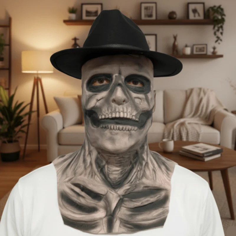 Skeletmasker – Volledig gezichtsmasker van latex met bijpassende hoed