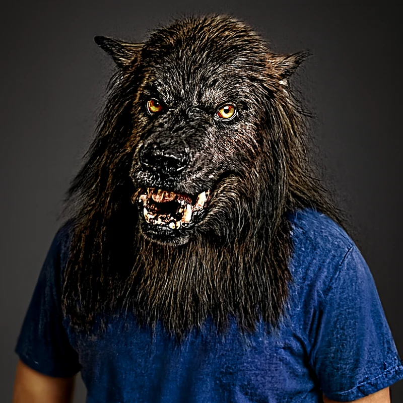 Weerwolfmasker – Volledig hoofdmasker van latex met vacht en scherpe tanden
