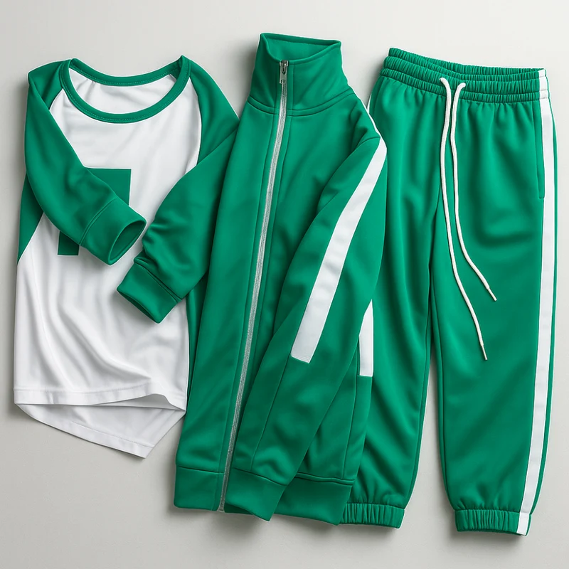 Trainingspak groen – Jas met volledige rits, broek en trekkoordtaille