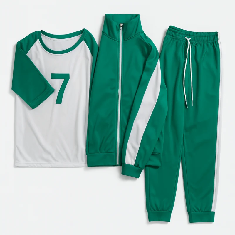 Trainingspak groen – Jas met volledige rits, broek en trekkoordtaille