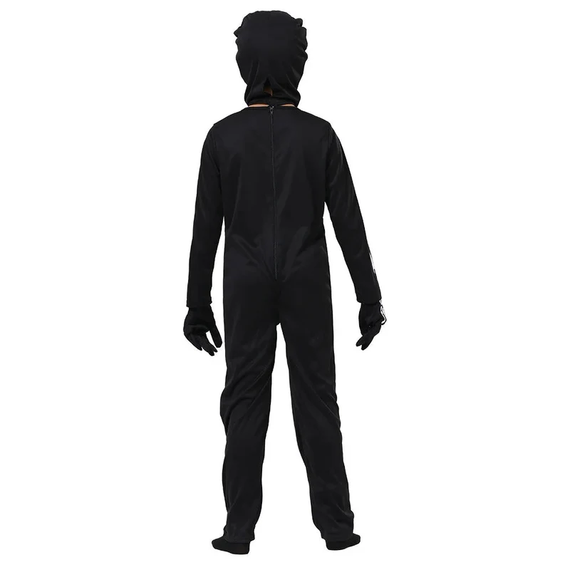 Skeletkostuum kinderen – Jumpsuit met capuchon en handschoenen die gloeien