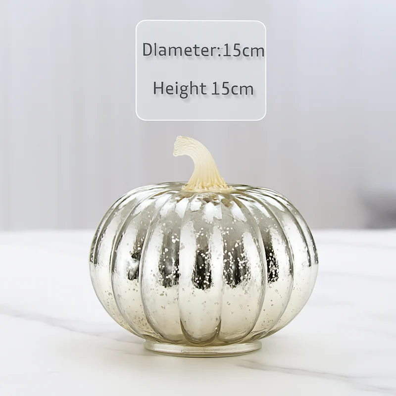 Glazen pompoenlampjes – Warm ledlicht met zesuurstimer voor binnen