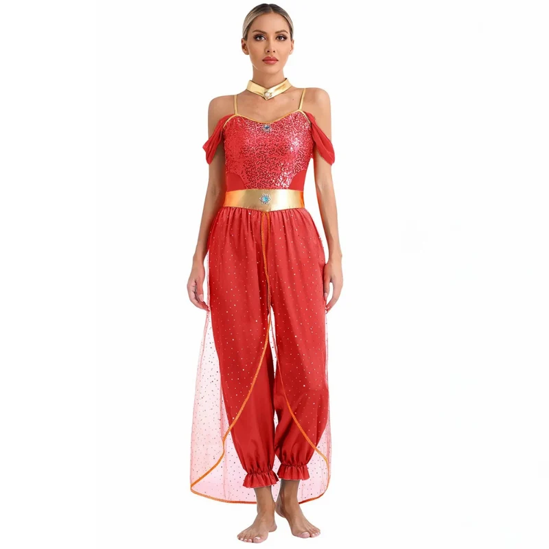 Halloween jumpsuit dames – Pailletten lijfje met off-shoulder en wijde broek