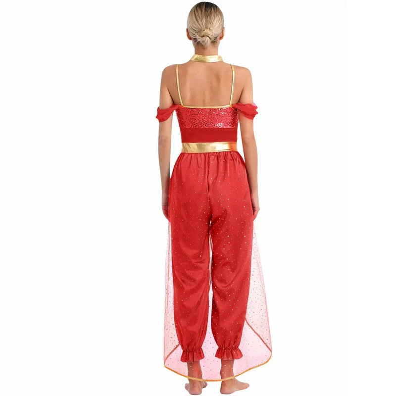 Halloween jumpsuit dames – Pailletten lijfje met off-shoulder en wijde broek