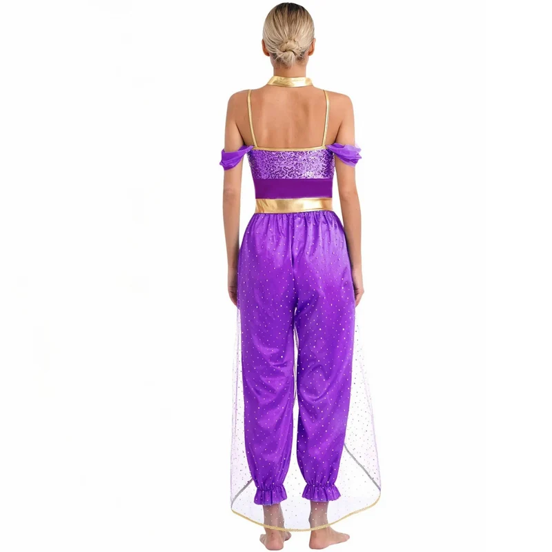 Halloween jumpsuit dames – Pailletten lijfje met off-shoulder en wijde broek