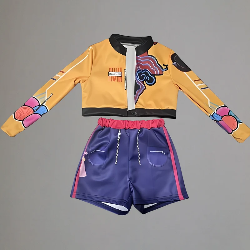 Kinderkostuum driedelig – Ritsjasje, top en shorts met rek in de stof