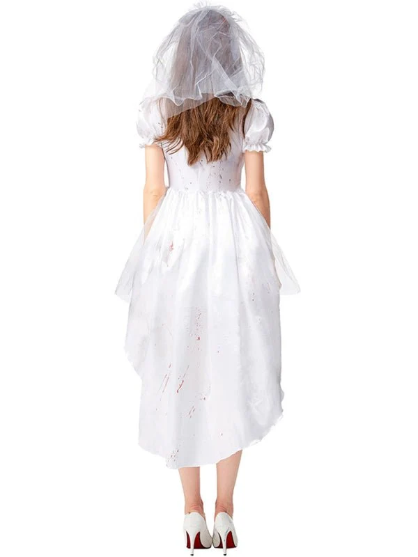 Bruidskostuum Halloween – Pofmouwen, tule en gelaagde high-low rok