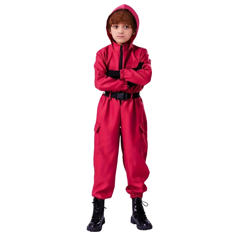 Kinderkostuum soldaat – Rode jumpsuit met handschoenen en riem